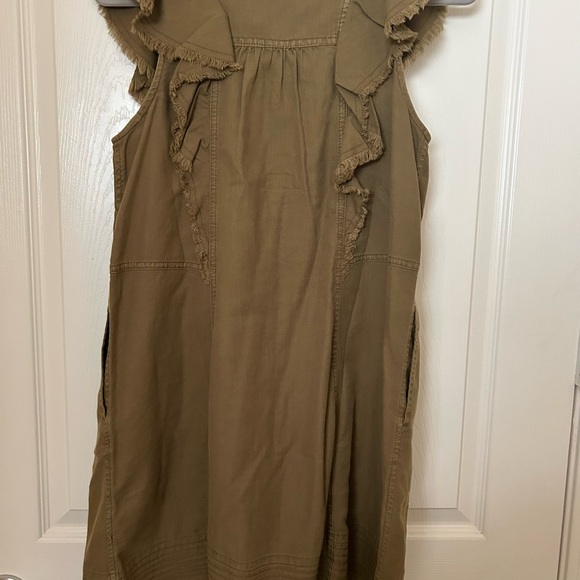 Pilcro Anthropologie Button Front Flutter Sleeve Tunic Dress in Moss - Picture 7 of 7